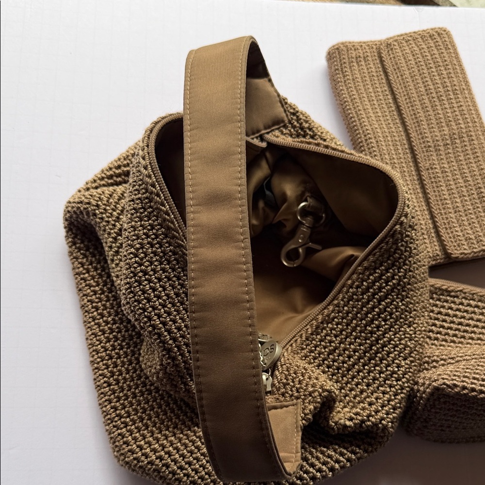 The Sak Tan Crochet Shoulder Bag with Matching Wristlet and Pouch - Picture 15 of 15